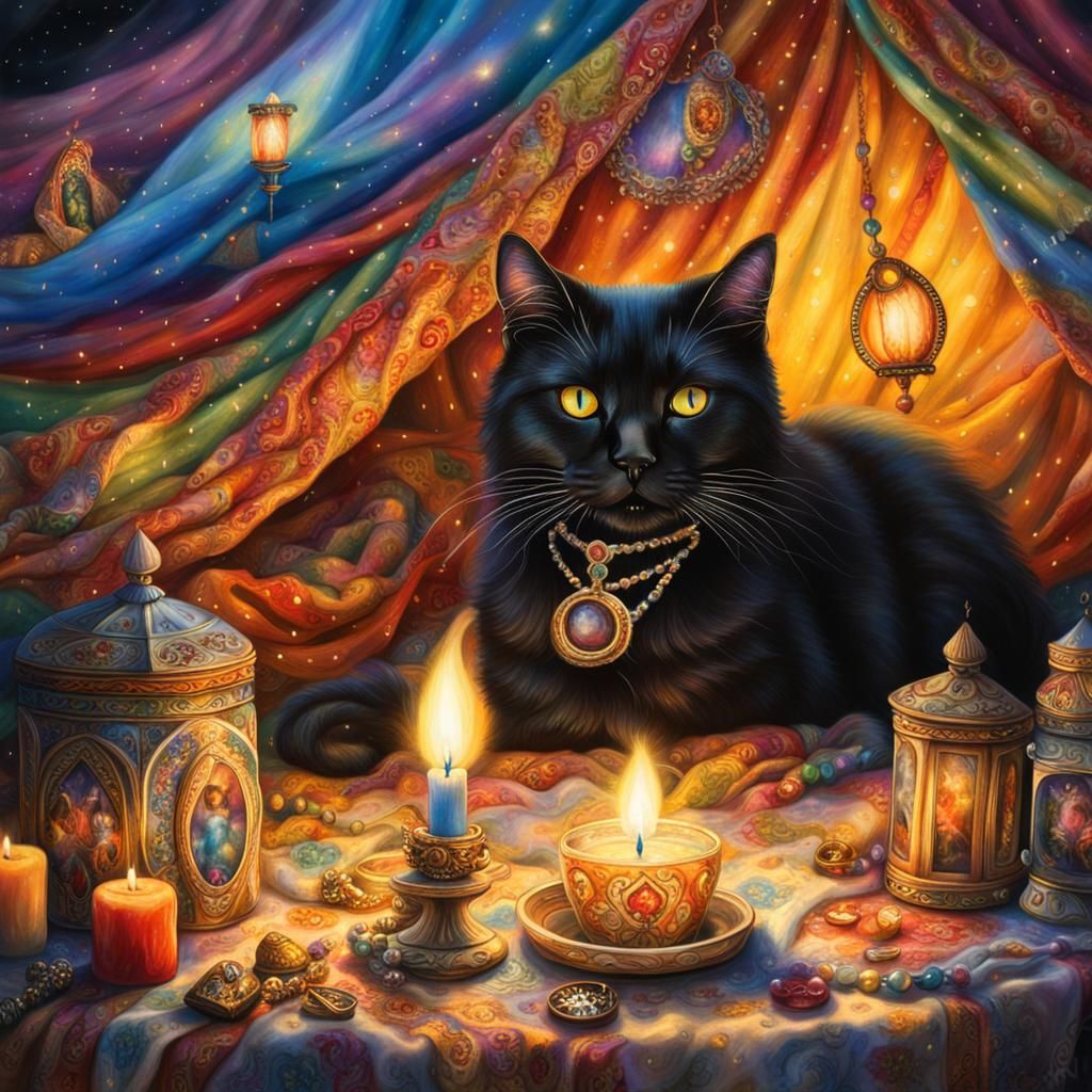 Fortune Teller in Tent, in Surrealist Style