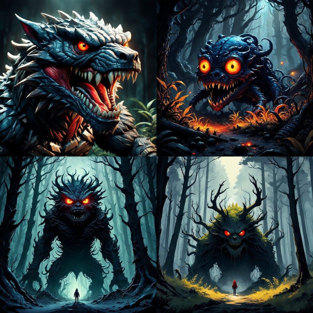 Dark Fantasy Woodland Creatures in Radiant Nighttime