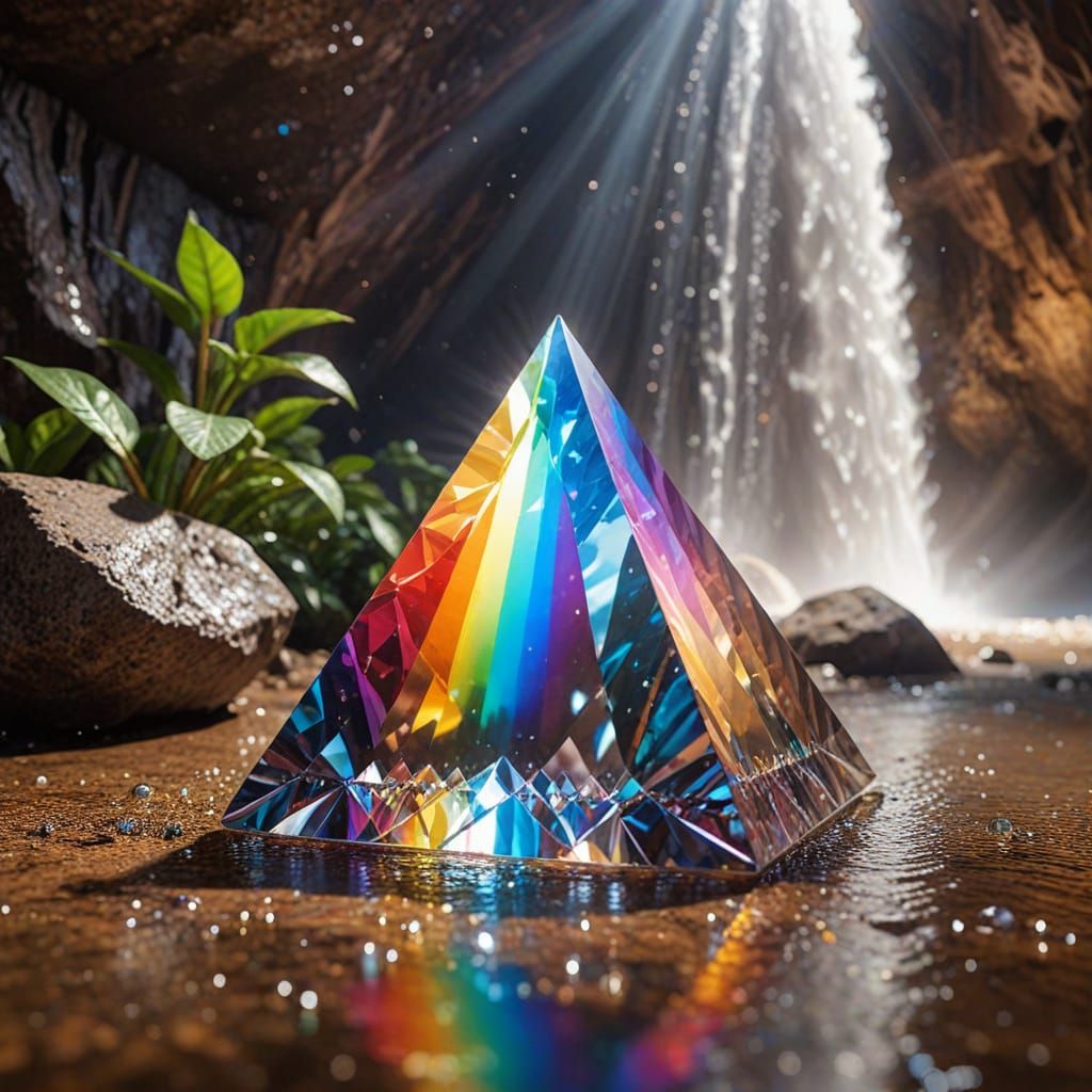Rainbow Beams Emerge from Prism in Cave