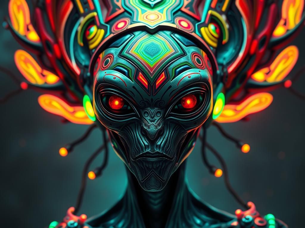 Otherworldly Alien-Kachina Portrait in Sci-Fi Art Nouveau St...