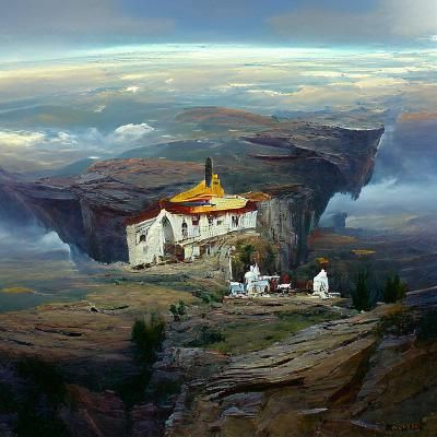 Mountain Monastery in Oil Painting Style