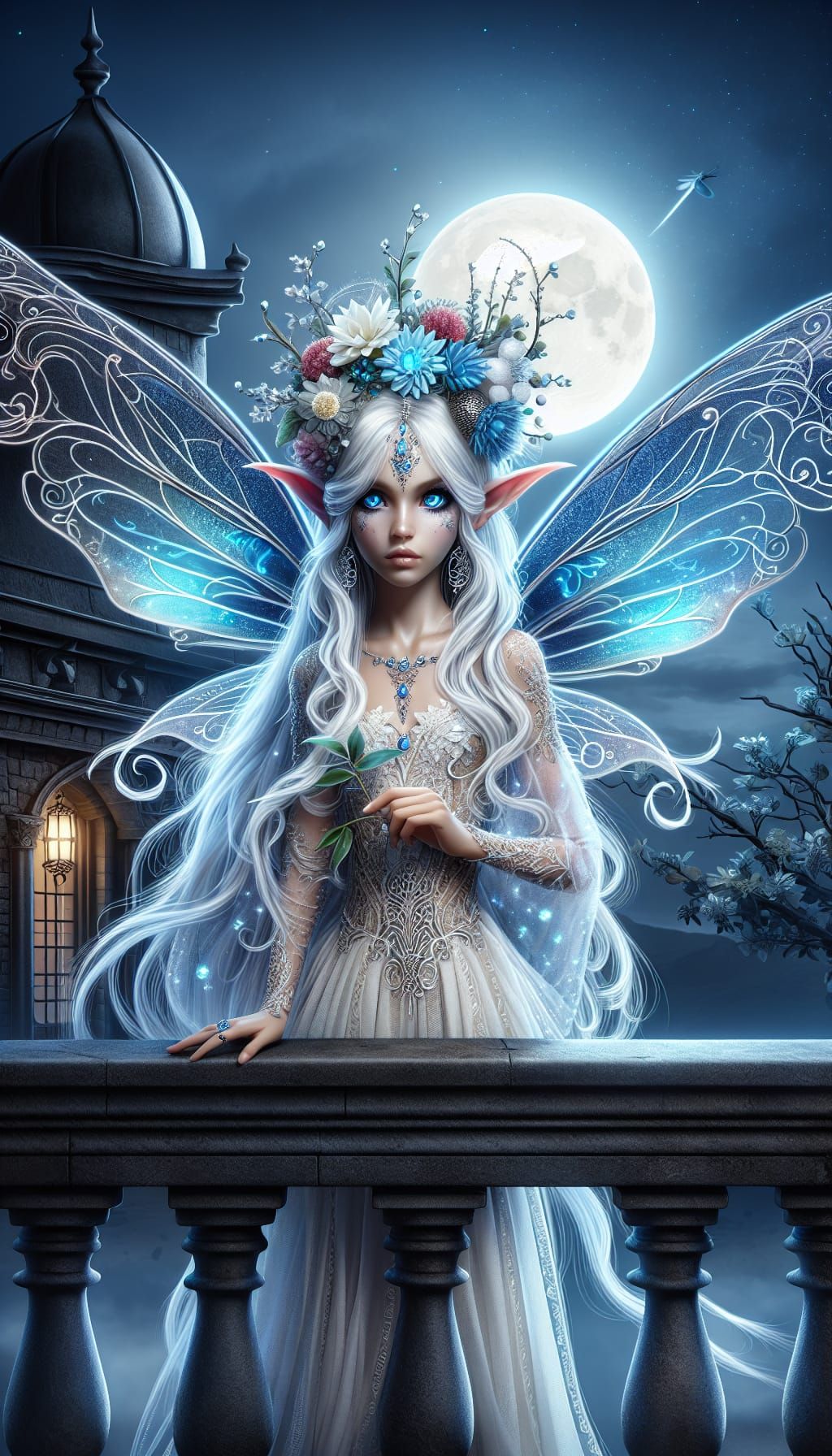 Gothic Fantasy Fairy on Castle Balcony
