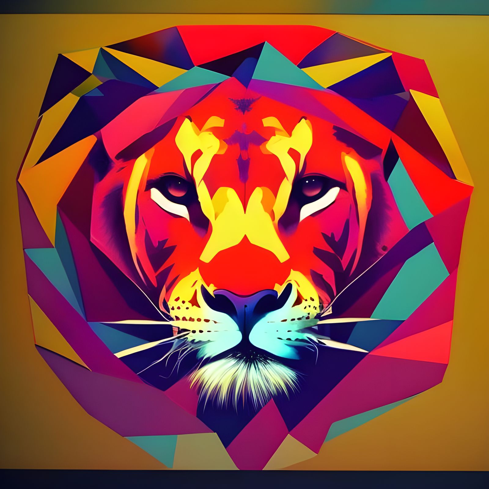 Geometric Lioness Mosaic in Stained Glass Style
