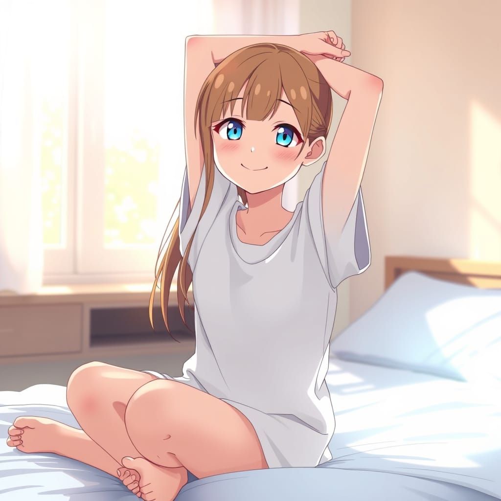Adorable Anime Girl in Soft Morning Light