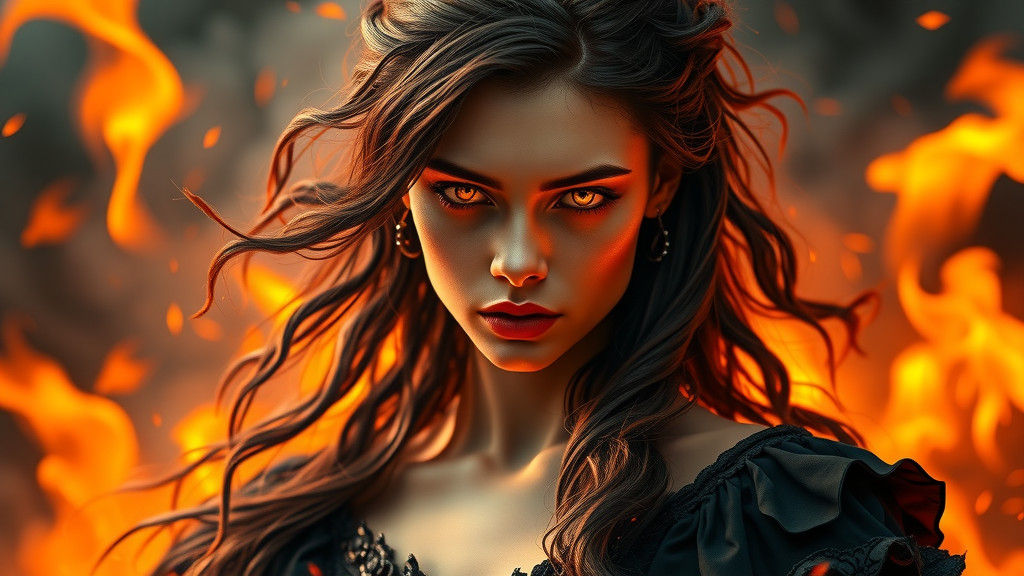 Infernal Princess Amidst Firefall, in Hyperrealistic Style