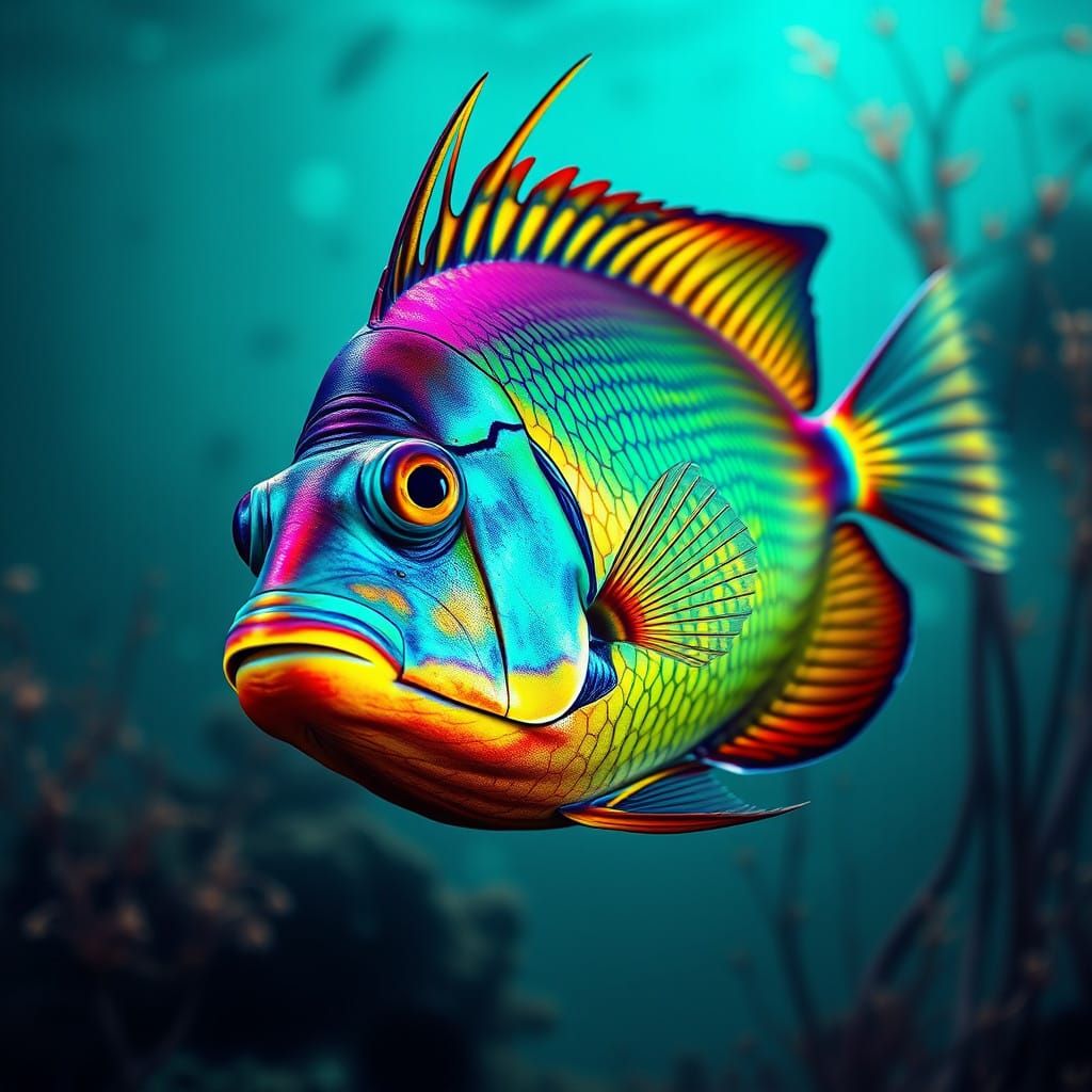Vibrant Angelfish Surrounded by Oceanic Whispers