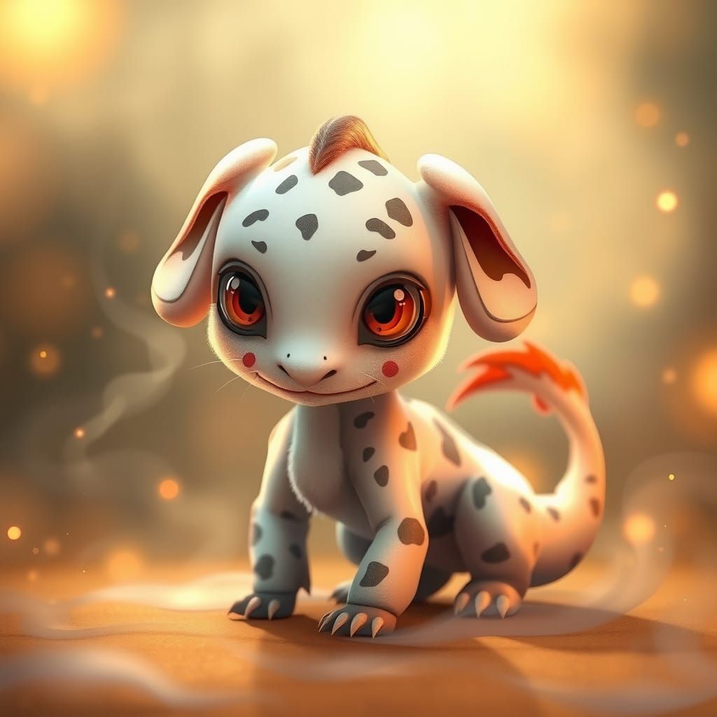 Dalmatian Dragon Puppy in Dreamlike Fantasy Style