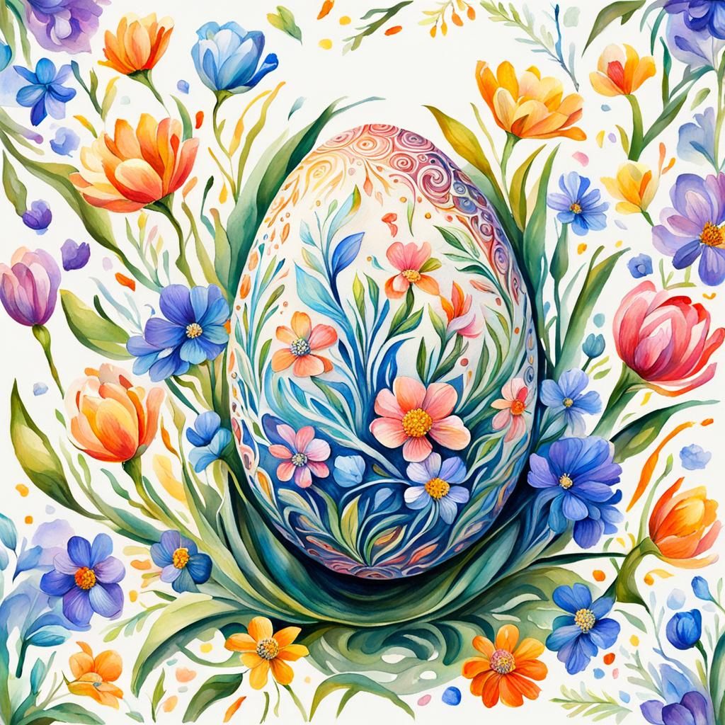 Highly Detailed Easter Egg in Gouache Style