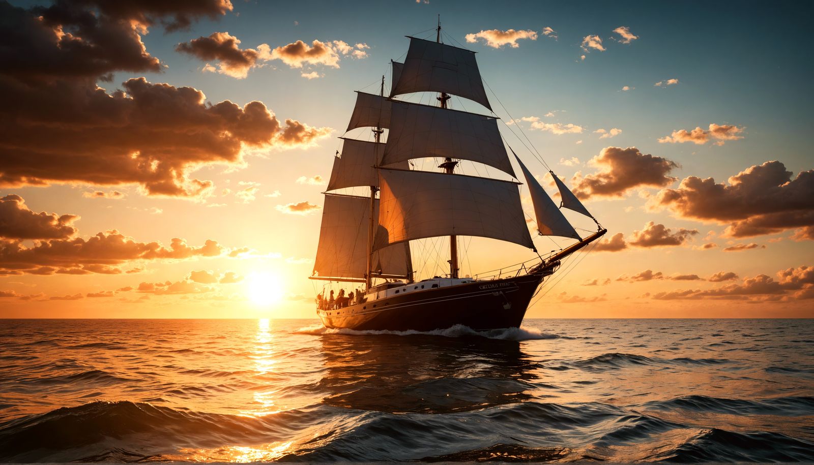 Ocean Sunset Sailboat: Hyperrealistic Cinematic Image