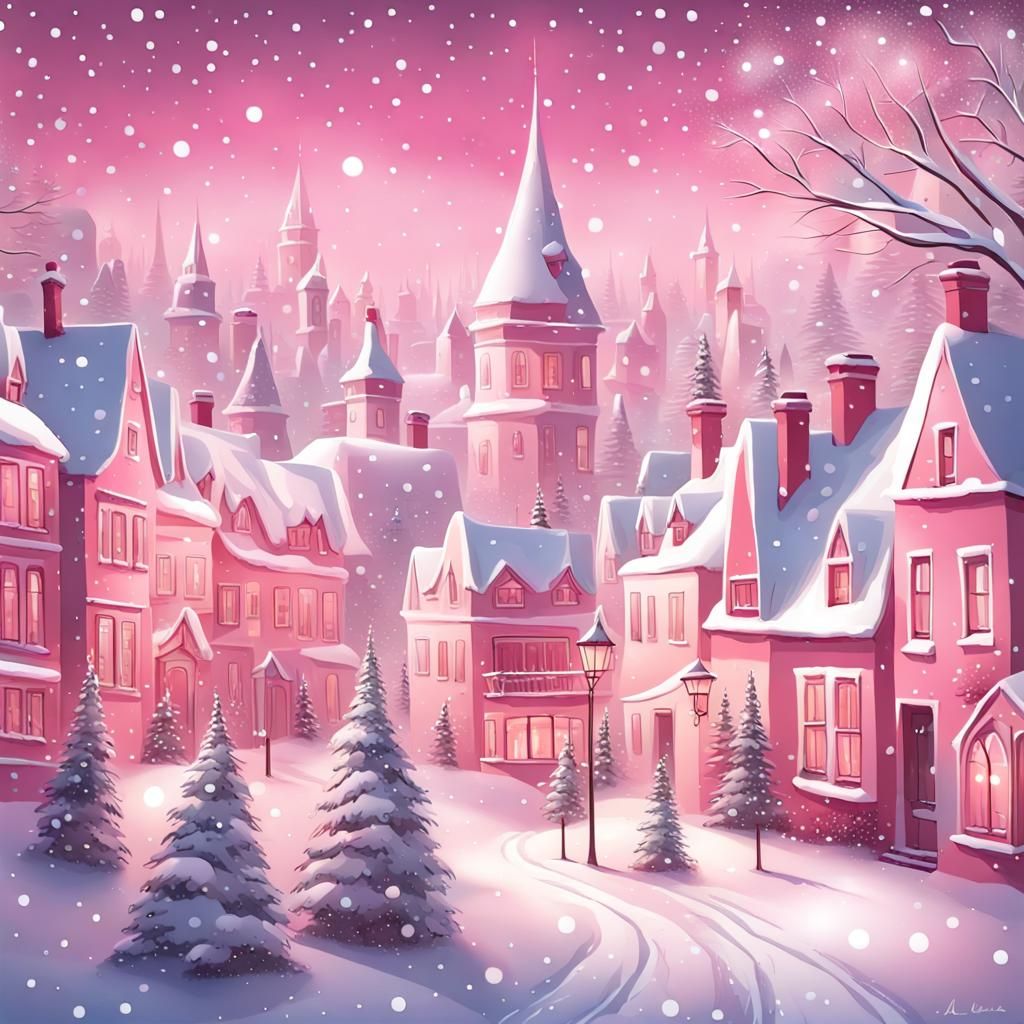 Winter Town In Pink