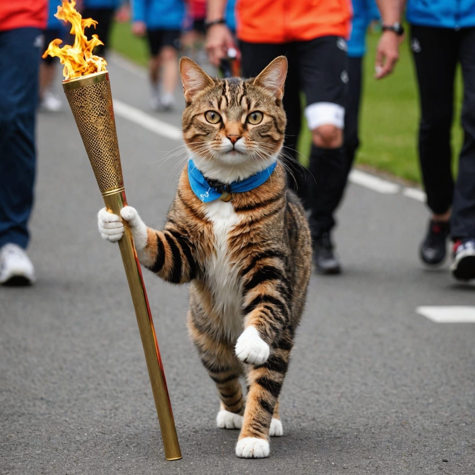 Cat carrying Olympic torch