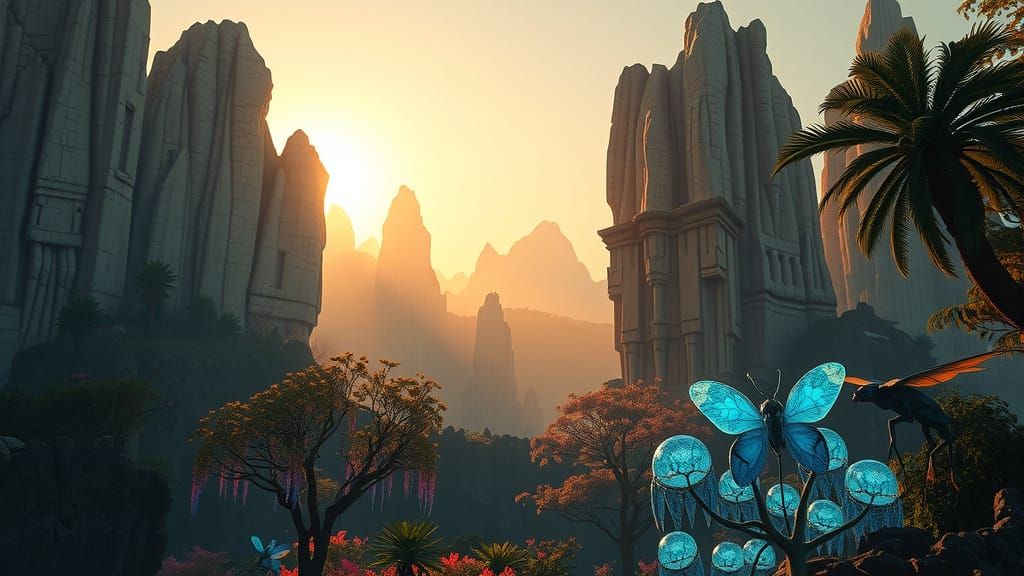 Breathtaking Alien Landscape at Golden Hour