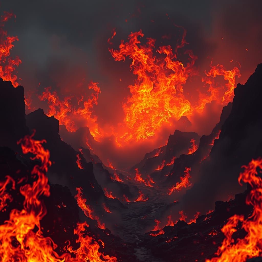 Inferno: Cinematic Flames in Dystopian Landscape