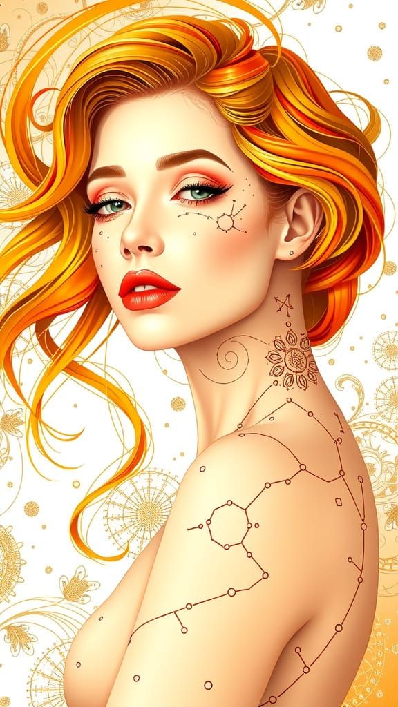 Elegant Art Deco Woman with Vibrant Orange Hair