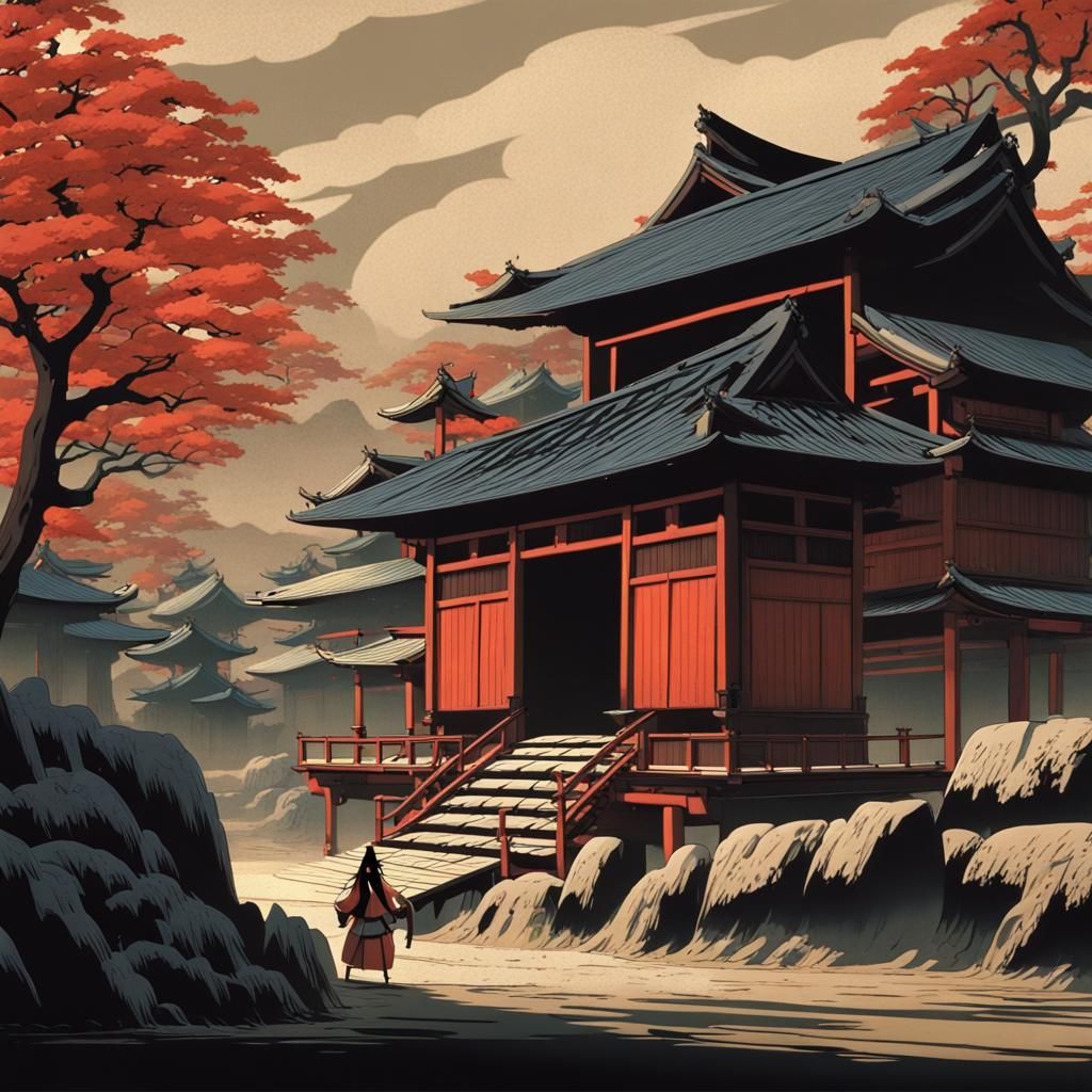 Samurai Jack in Edo-Period Woodblock Print Style