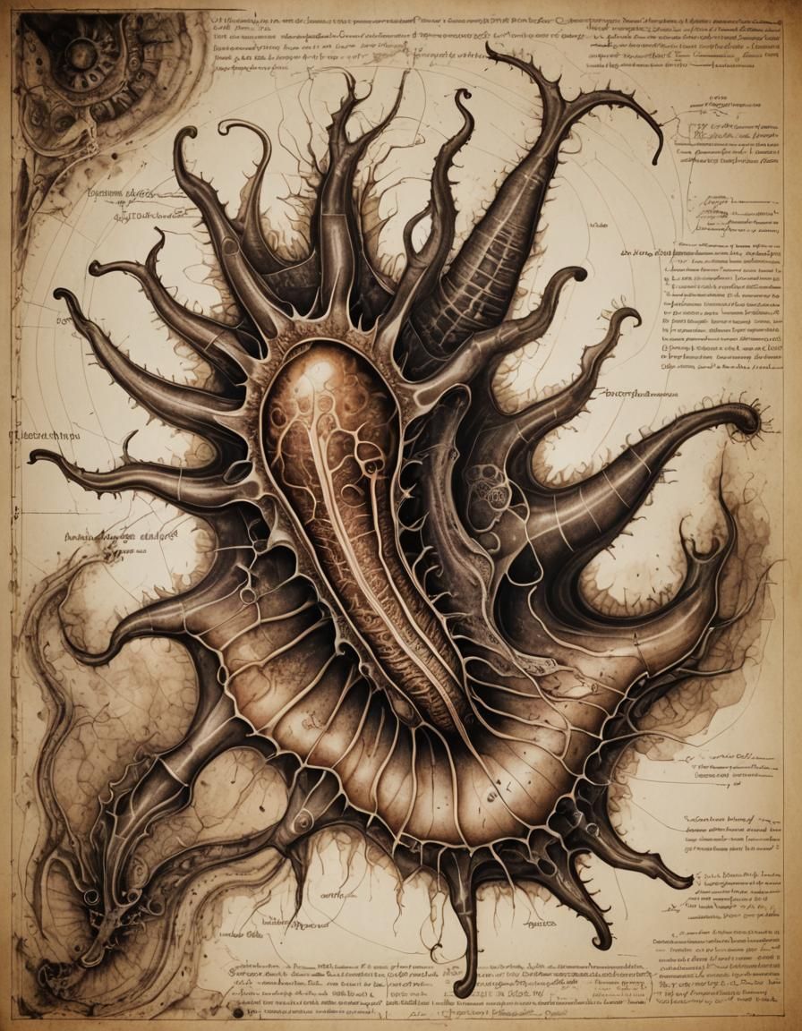 Burned Anatomical Page: Sea Slug Diagram in Sepia