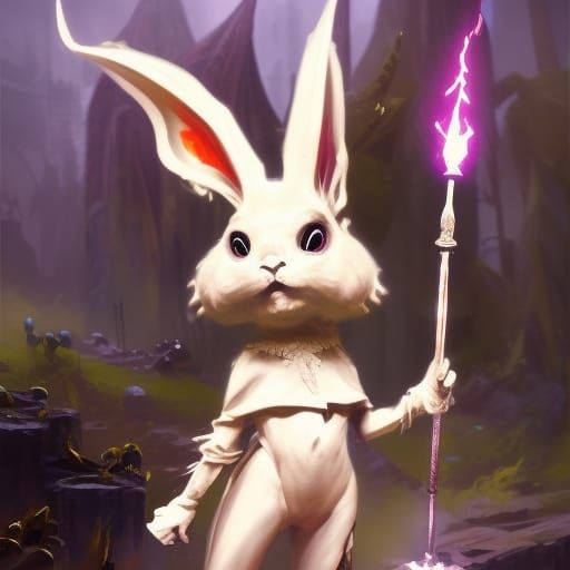 Orange Bunny Wizard in Dark Fantasy Style