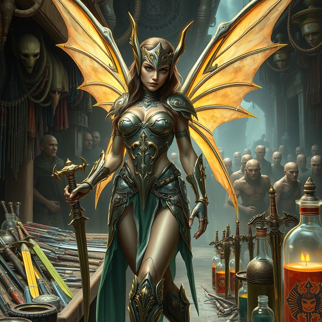 Barbarian Fairy Shopping for Enchanted Weapons