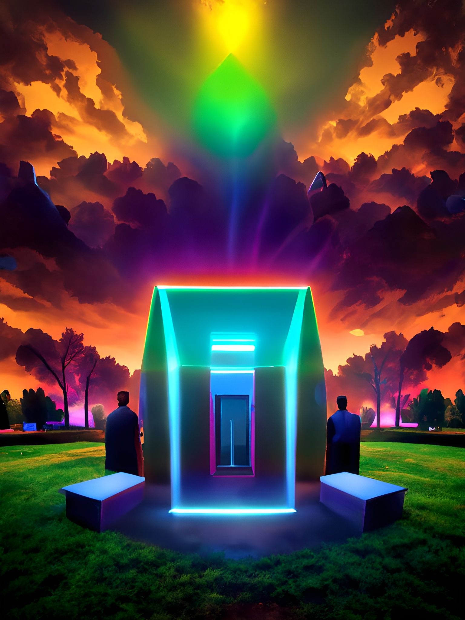 Enigmatic Metaphysical Landscape in Psychedelic Brutalist St...