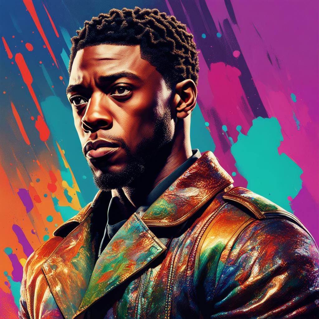 Hyperrealistic Portrait of Chadwick Boseman in Splash Art St...