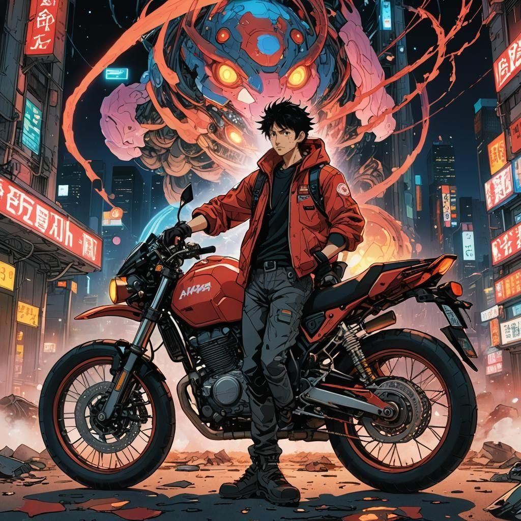 Akira Hero on Bike in Quantum-Inspired Colors