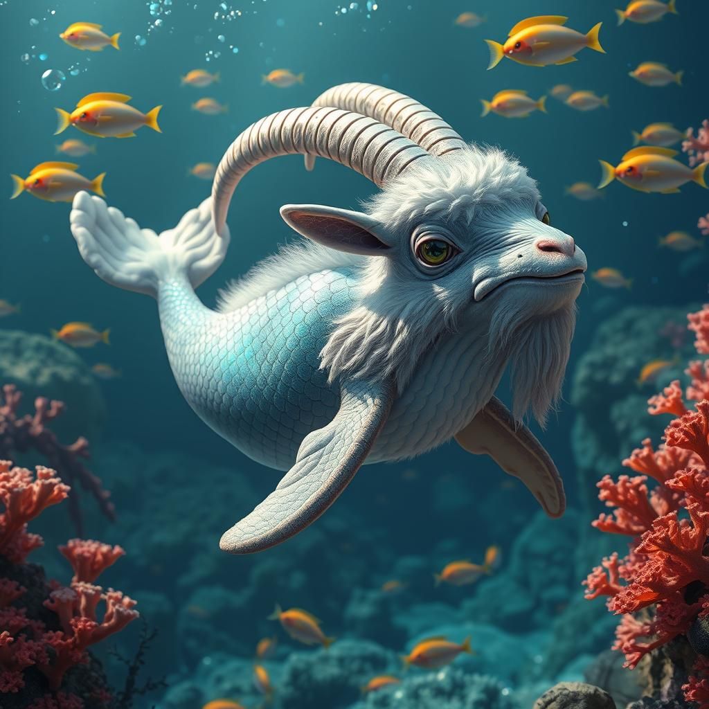 Whale Goat Hybrid in Vibrant Oceanic Landscape