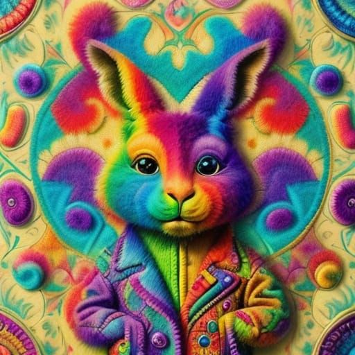 Vibrant Needlepoint Art of Willie Wonka in Whimsical Wonderl...