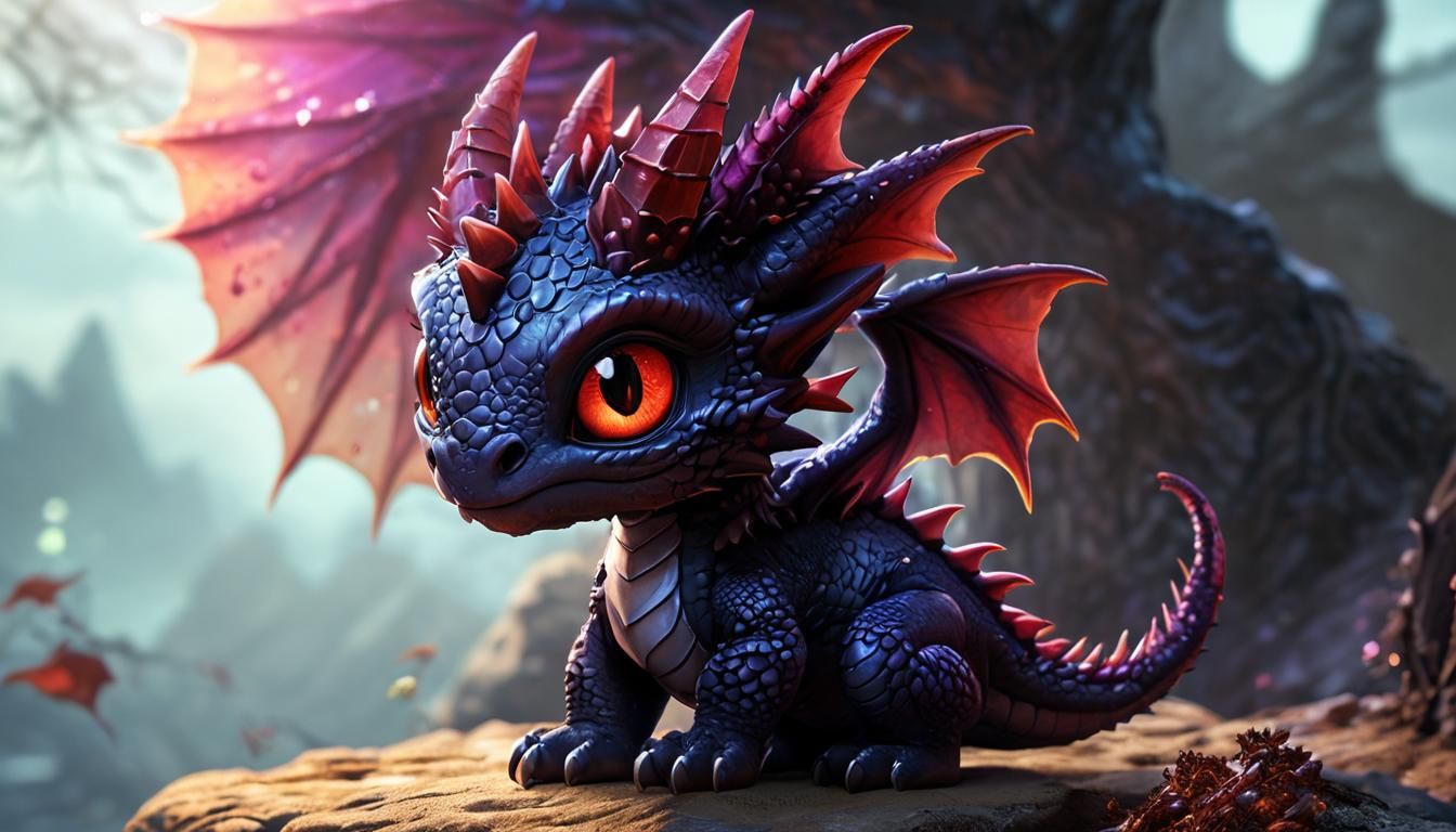 Chibi Dragon in Mystical Fantasy World: Digital Art