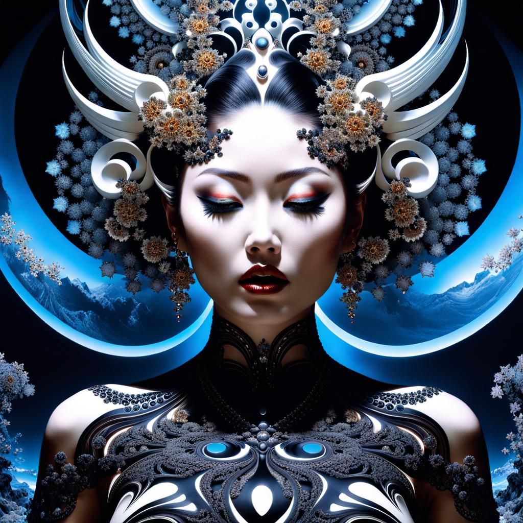 Fractal Woman Double Exposure: Detailed Matte Painting