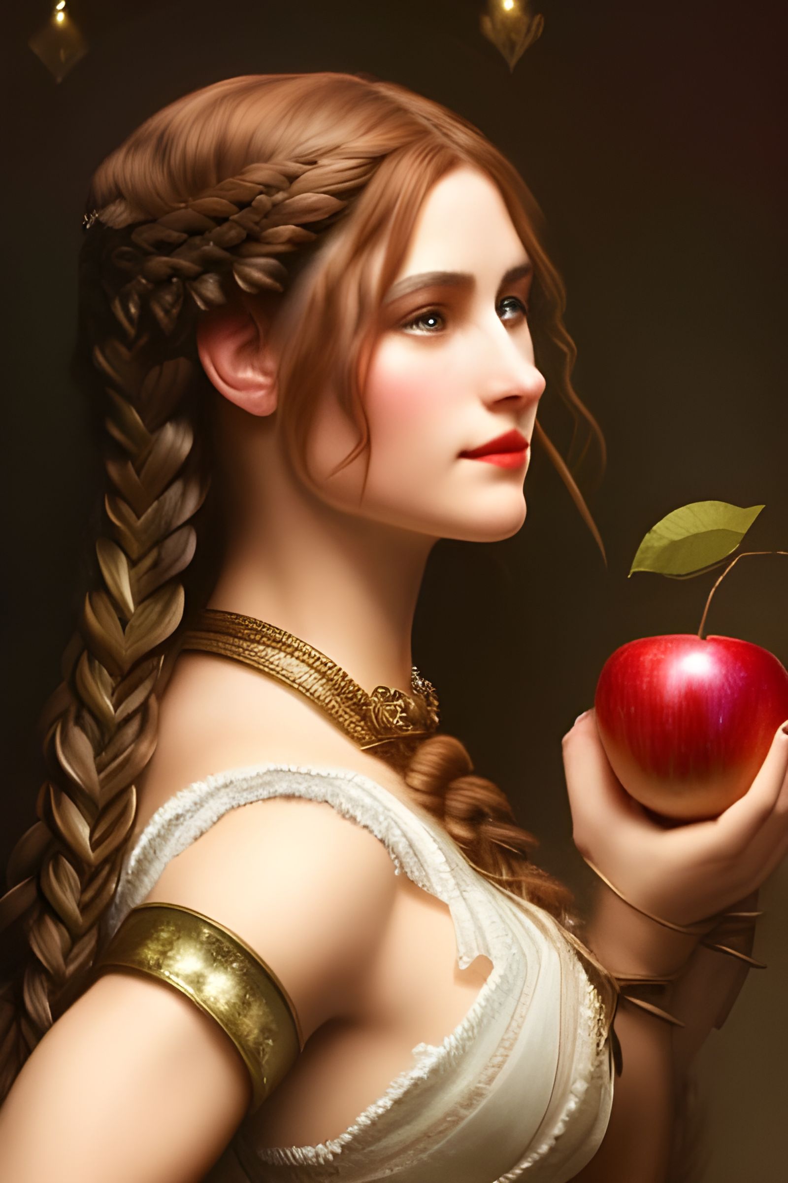Medieval Barmaid with Apple in Art Nouveau Style