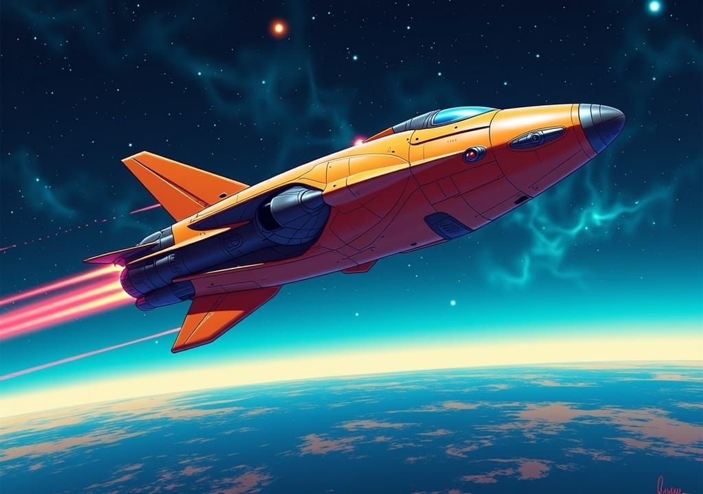 Bomber Starship in Orbit as Cel-Shaded Art