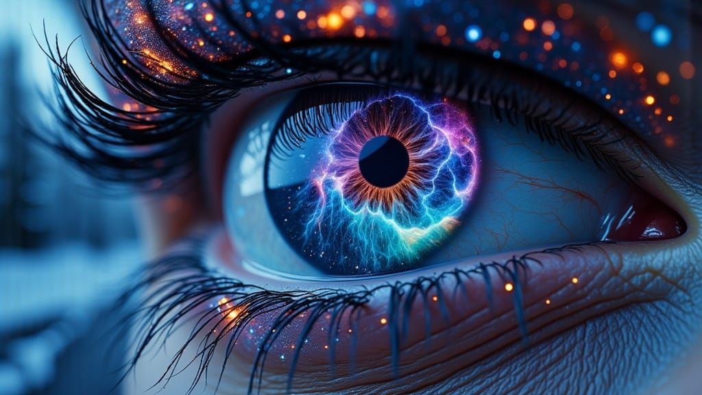 Surreal Eye Reflecting Aurora Borealis in Hyperrealism
