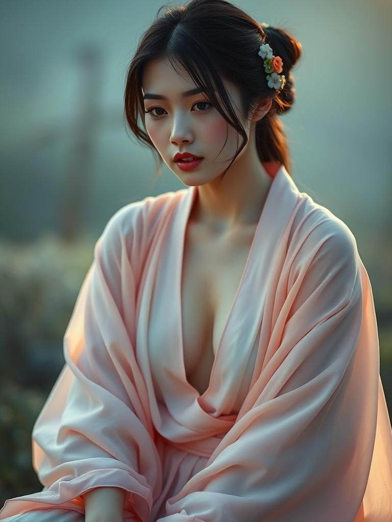 Dreamlike Kimono Portrait in Ethereal Light