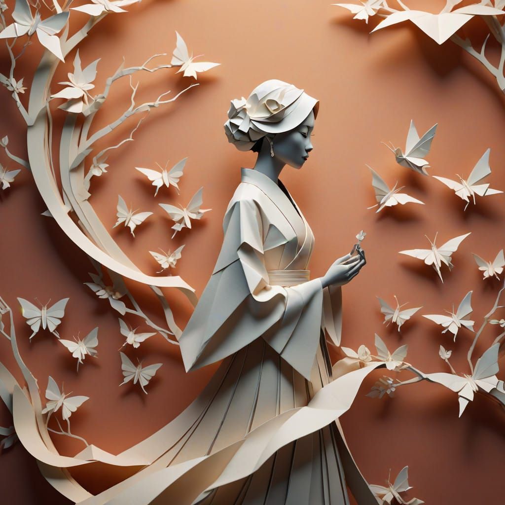 Elegant Origami Woman in Soft Focus
