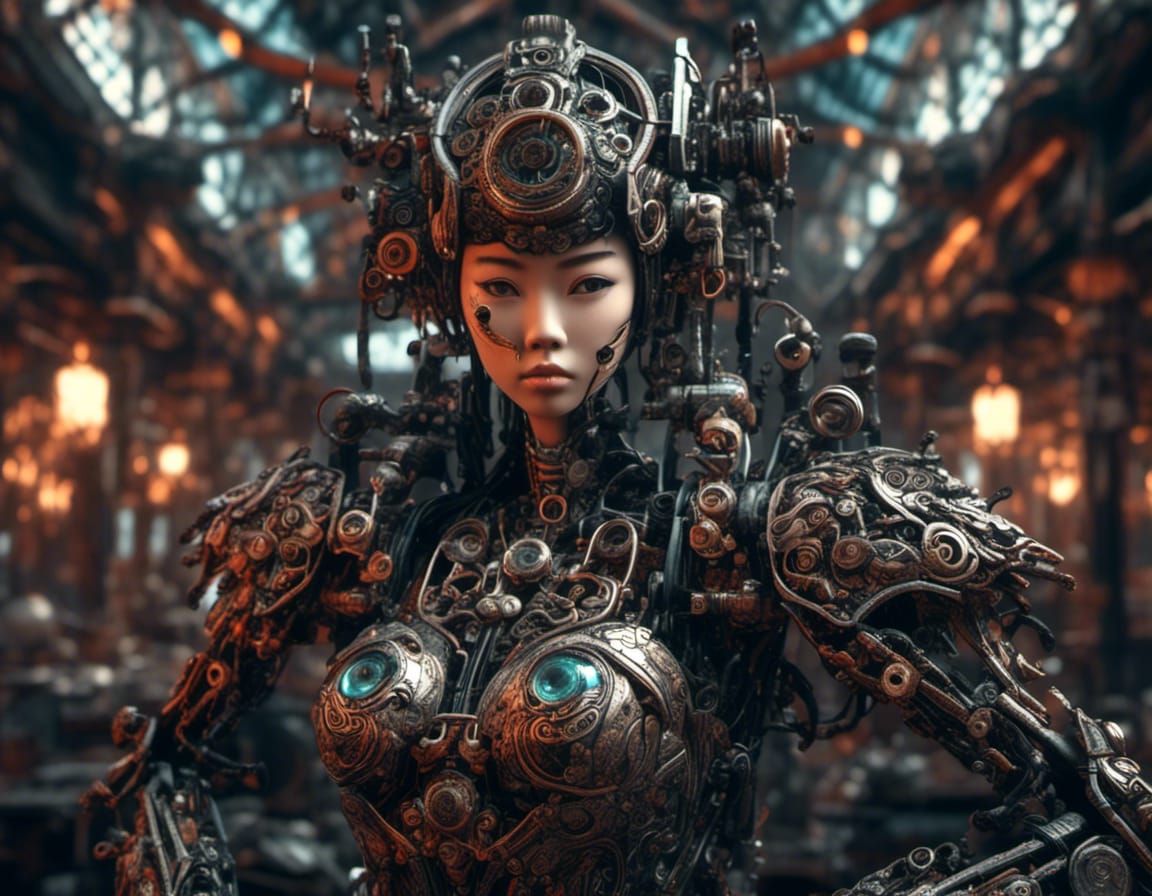 Anime Mecha Woman in Karate Fight, Hyperdetailed 3D Render
