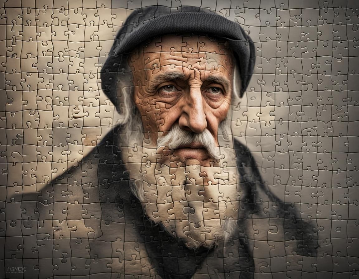 Puzzle Portrait of an Old Man in Misery