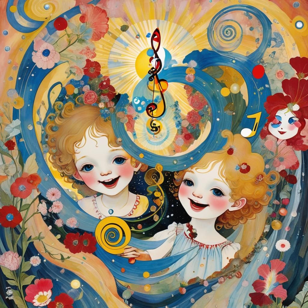 Smiling Toddlers with Musical Garden Treble Clef