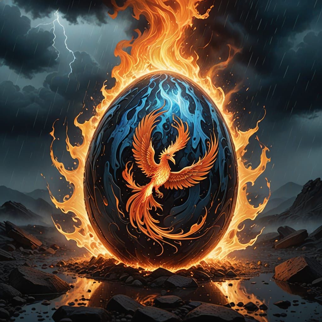 Cosmic Phoenix Ascends from Molten Egg