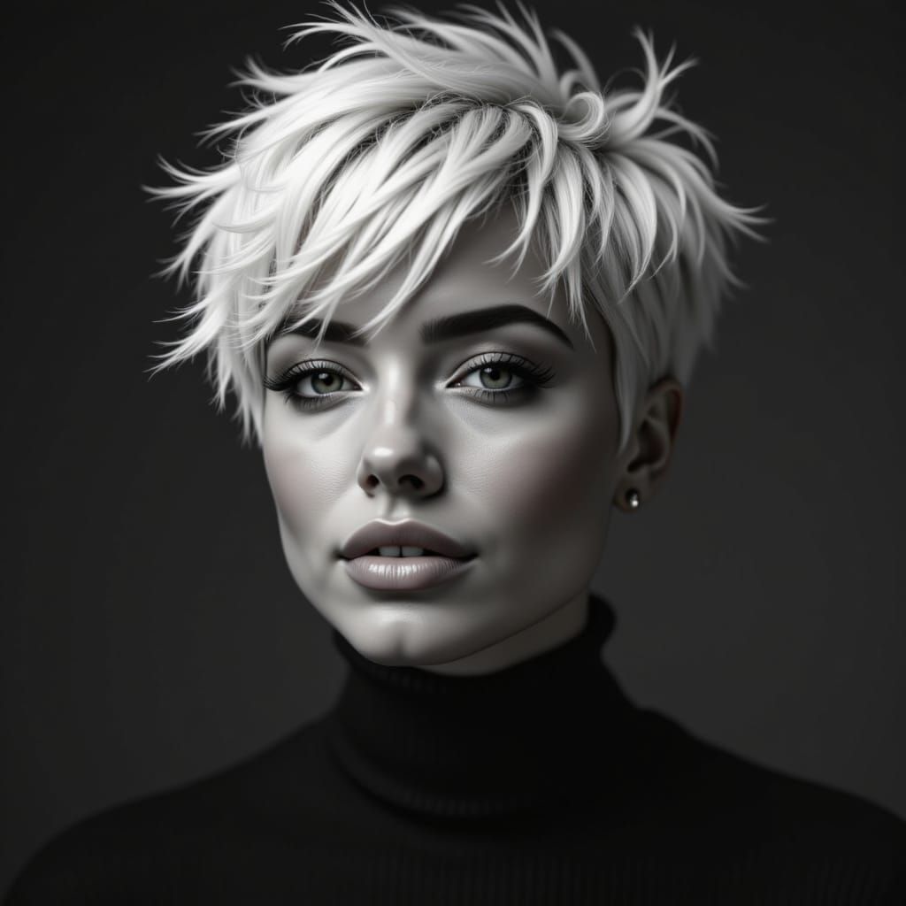 Monochromatic Portrait of Woman with Pixie Cut