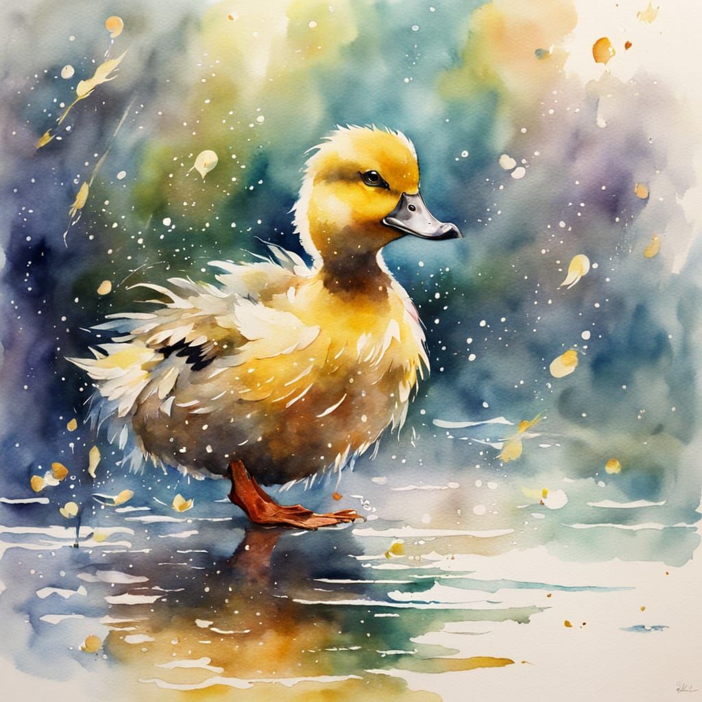 Dancing Duck in Whimsical Watercolor Style