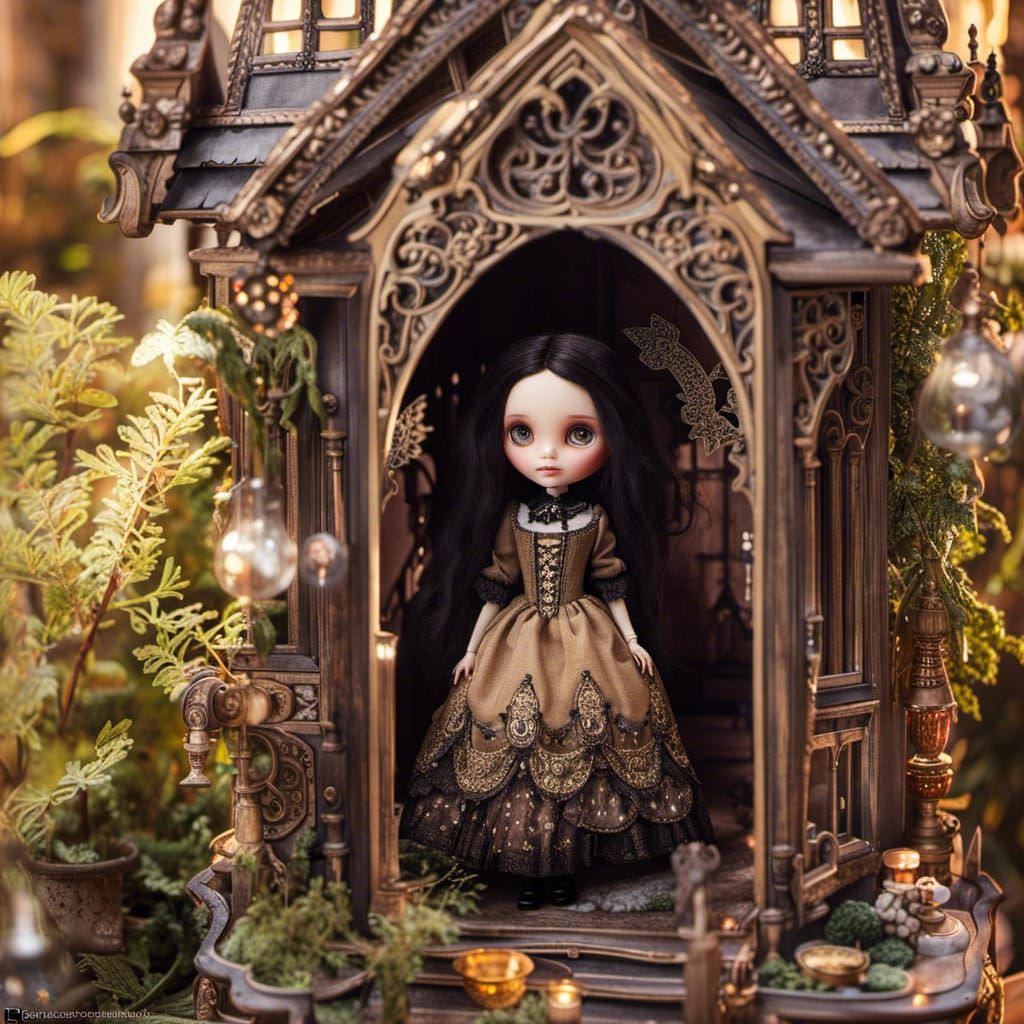 Gothic Victorian Doll Princess in Dollhouse