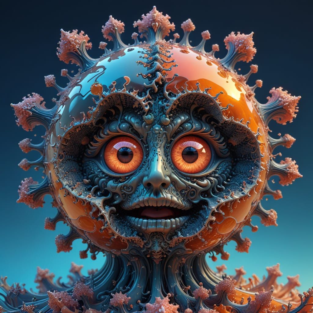 Abstract Crystalline Fractal Mask in Blue Sky