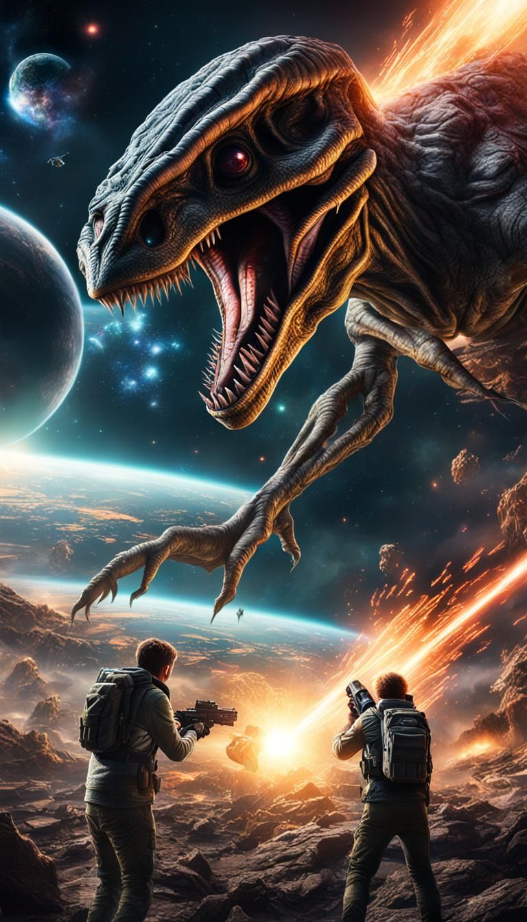 Epic Space Battle: Aliens vs Dinosaurs in HDR