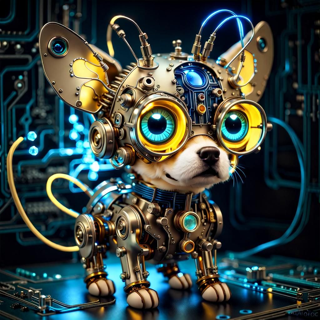 Steampunk Robot Dog with Glowing Circuits