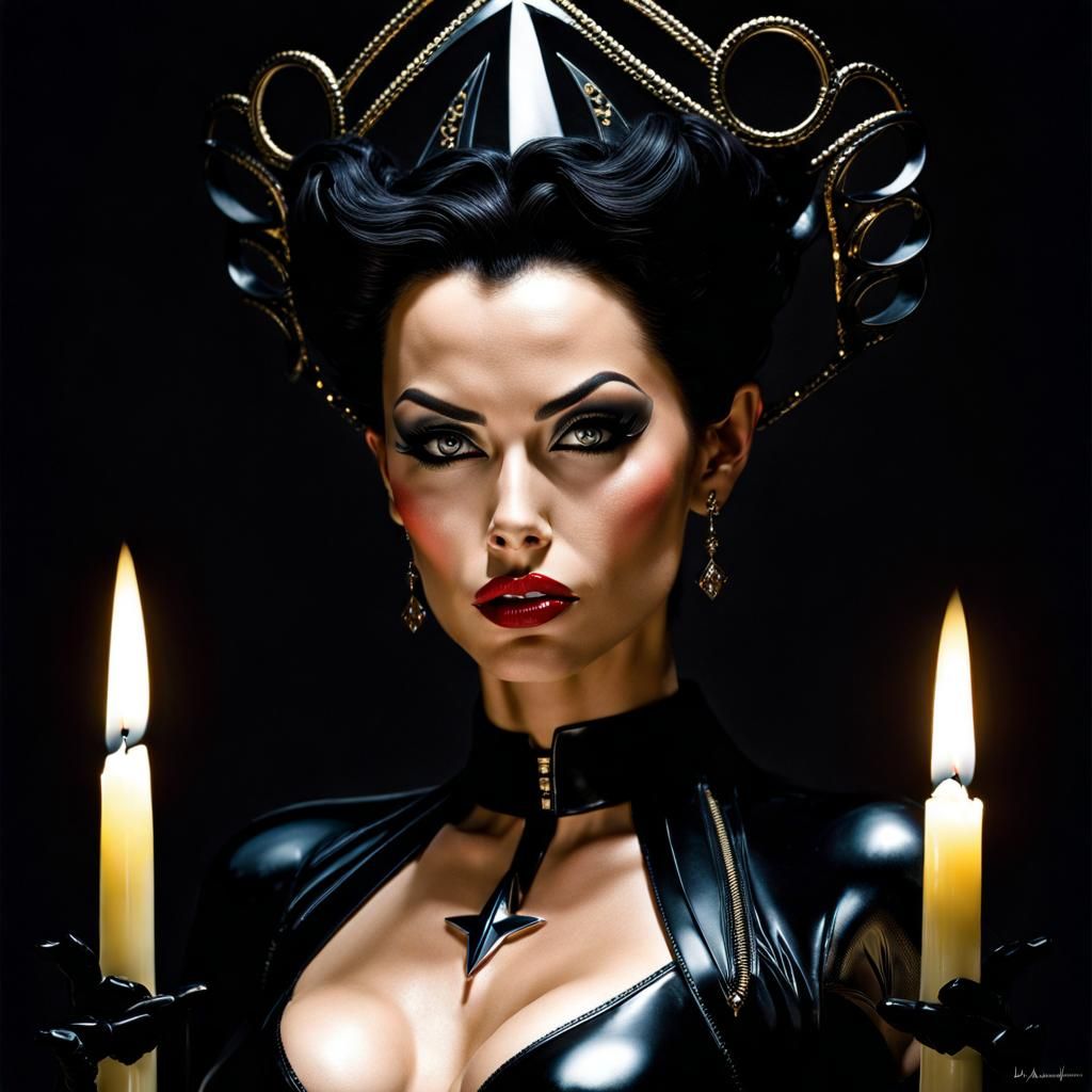 Gothic Woman in Black Latex Costume