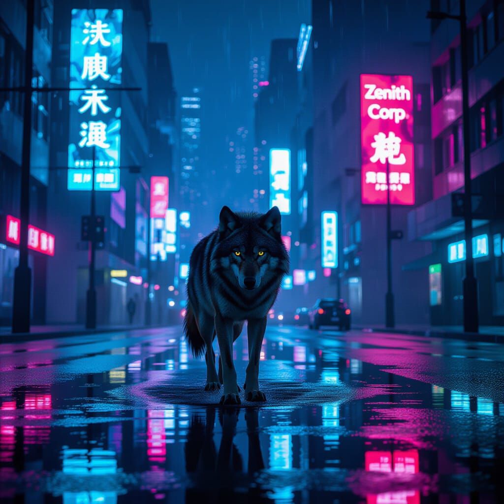 Lone Wolf in Neon City, Dark Noir Style