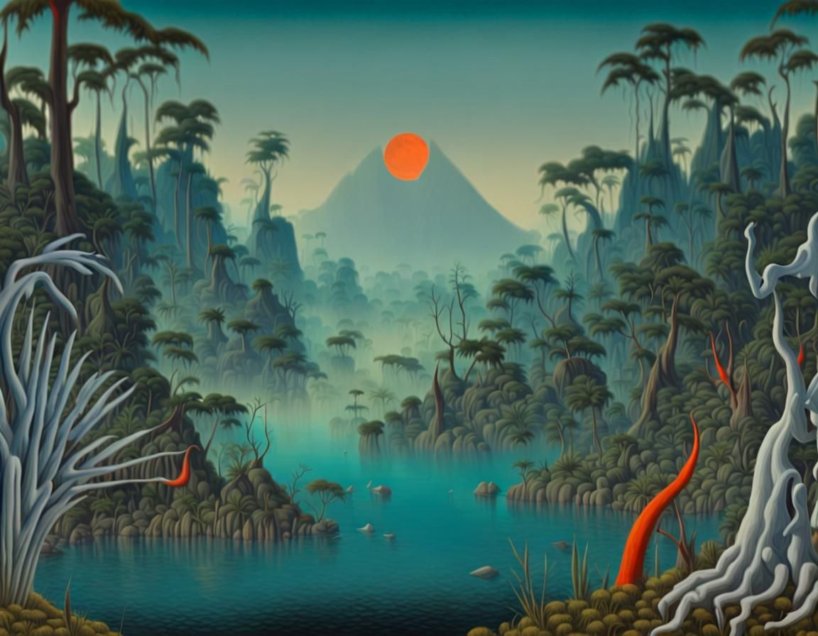 Ghostly Figures in Jungle Landscape: Ukiyo-e Render