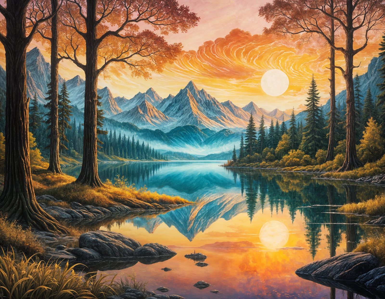 Enchanted Filigree Forest Landscape at Golden Hour