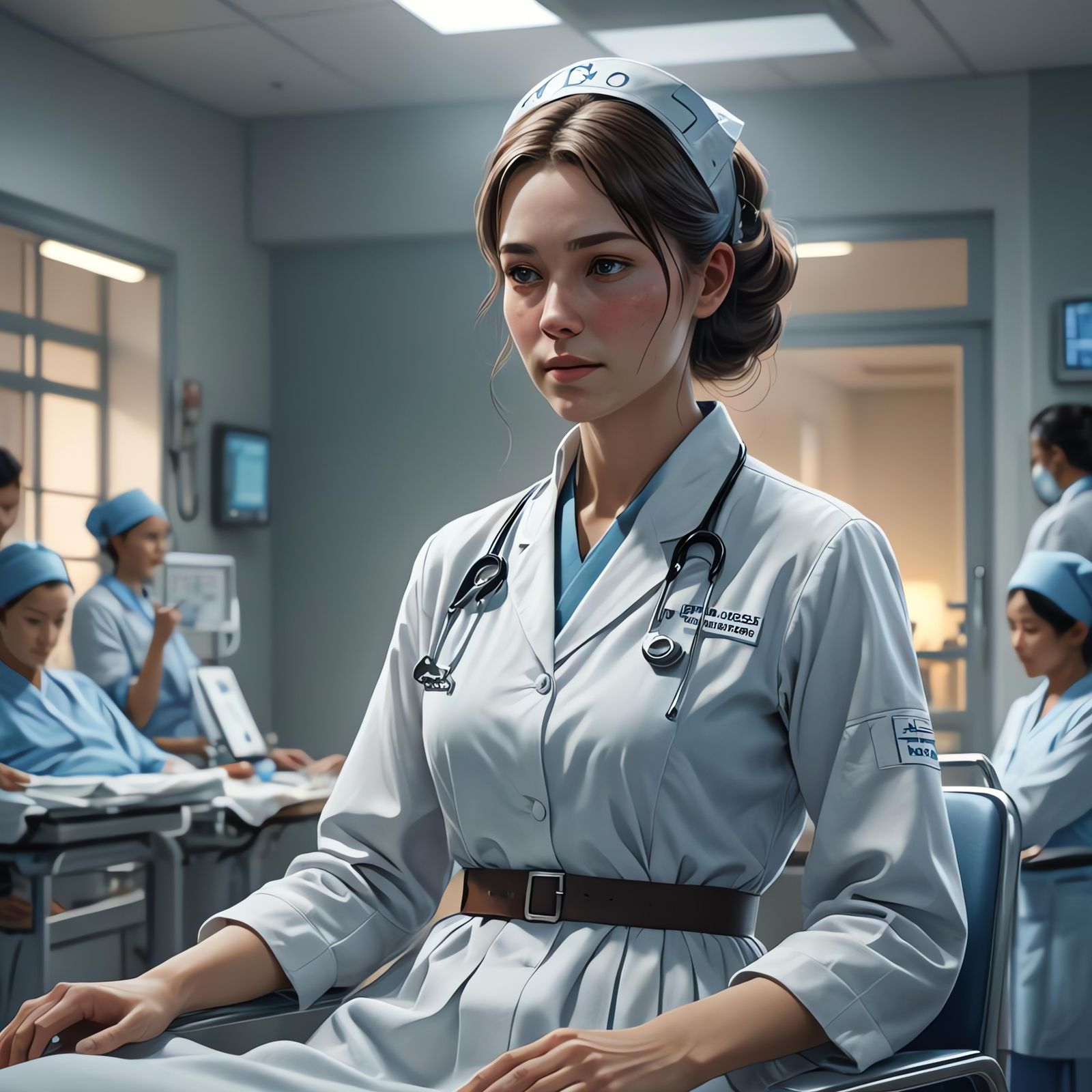 Anime Nurse in Hospital, 3D Rendered Art
