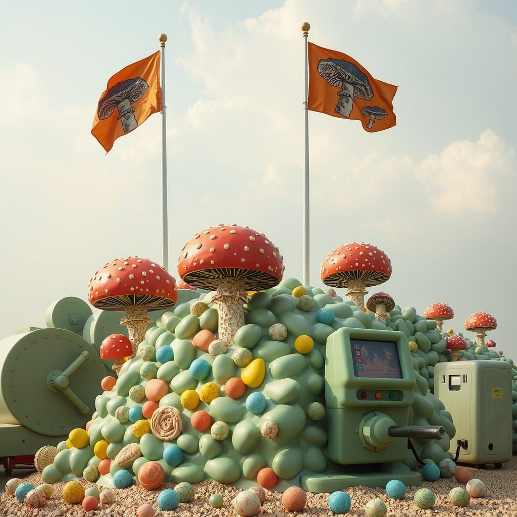 Hyperreal Mushroom Flags on Chewing Gum Bunker